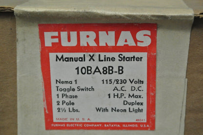 FURNAS 10BA8B--B MANUAL X LINE STARTER 115/230V, w/ NEON LIGHT - NEW SURPLUS