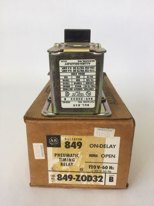 ALLEN BRADLEY 849-Z0D32 PNEUMATIC TIMING RELAY 600VAC 21A244 COIL 120V 60HZ