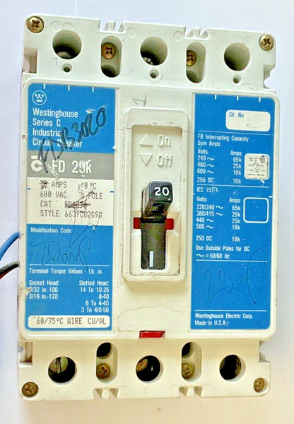 WESTINGHOUSE FDB3020  CIRCUIT BREAKER 3POLE FD 25K SER.C