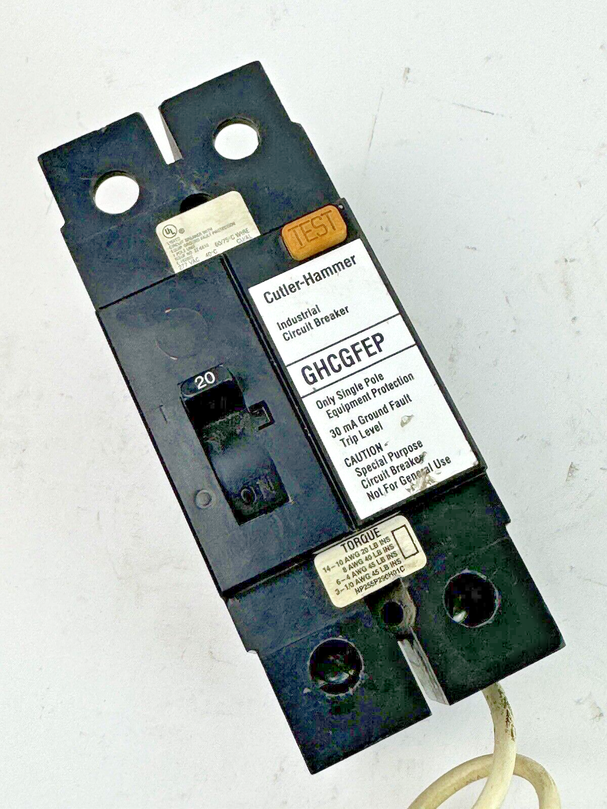 CUTLER-HAMMER - GHCGFEP1020 - BREAKER W/ GROUND FAULT - 1 POLE/277VAC/20A - NEW