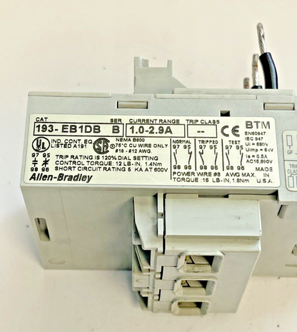 ALLEN BRADLEY - EB1DB SER. B - 1.0-2.9 A OVERLOAD RELAY