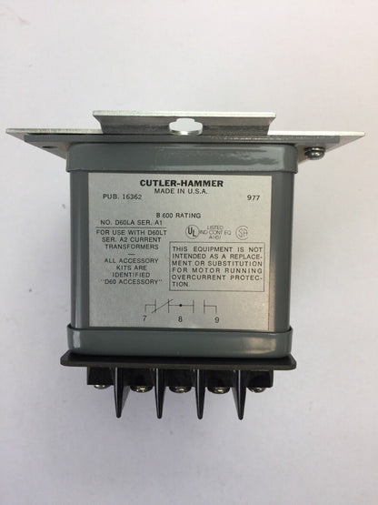 CUTLER HAMMER D60LA0 ADJUSTABLE CURRENT RELAY TRANSFORMER D60LT4 600V 6-54A