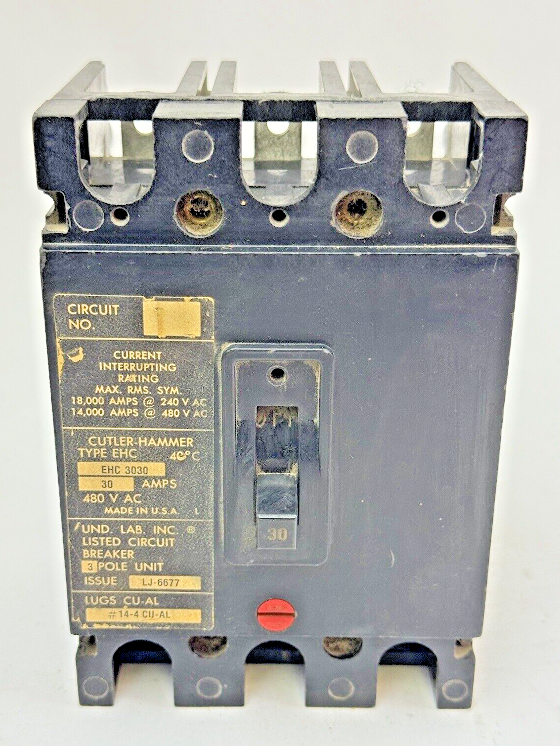 CUTLER-HAMMER - EHC3030 - CIRCUIT BREAKER -3 POLE/30 A/480 VAC