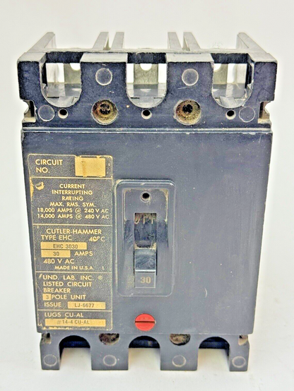 CUTLER-HAMMER - EHC3030 - CIRCUIT BREAKER -3 POLE/30 A/480 VAC