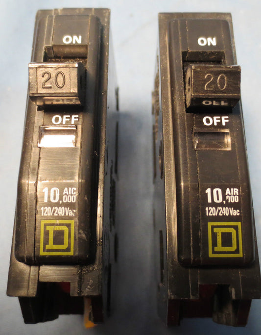 SQUARE D QOB120 20A 10AIR / 10AIC / 10kV 120/240V CIRCUIT BREAKER