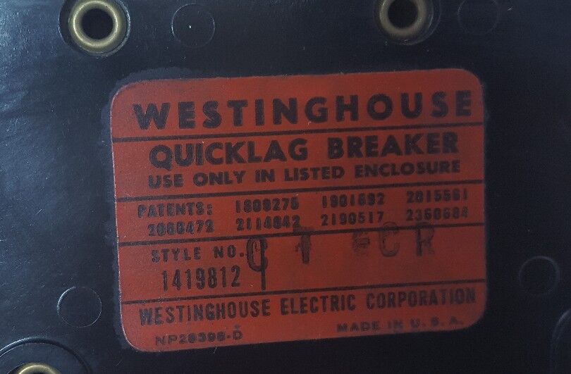 Westinghouse 1419812 quicklag 15 amp 1 pole circuit breaker