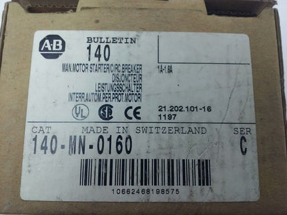 ALLEN BRADLEY 140-MN-0160, MANUEL MOTOR STARTER/ CIRCUIT BREAKER, 3PH, 600V,2.5A