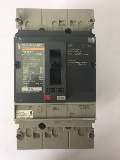 MERLIN GERIN NSF150N CIRCUIT BREAKER 100A 600Y/347V 50/60HZ 3 POLE