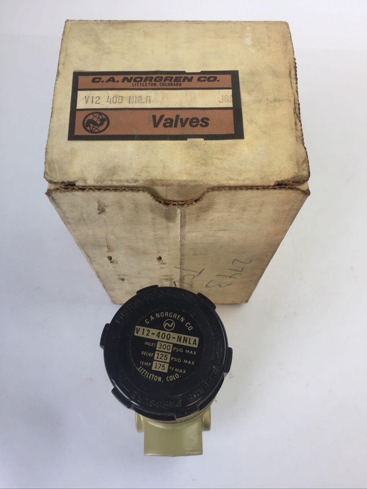 C.A. NORGREN CO. V12-400-NNLA PRESSURE RELIEF VALVE INLET 300PSIG RELIEF 125PSIG