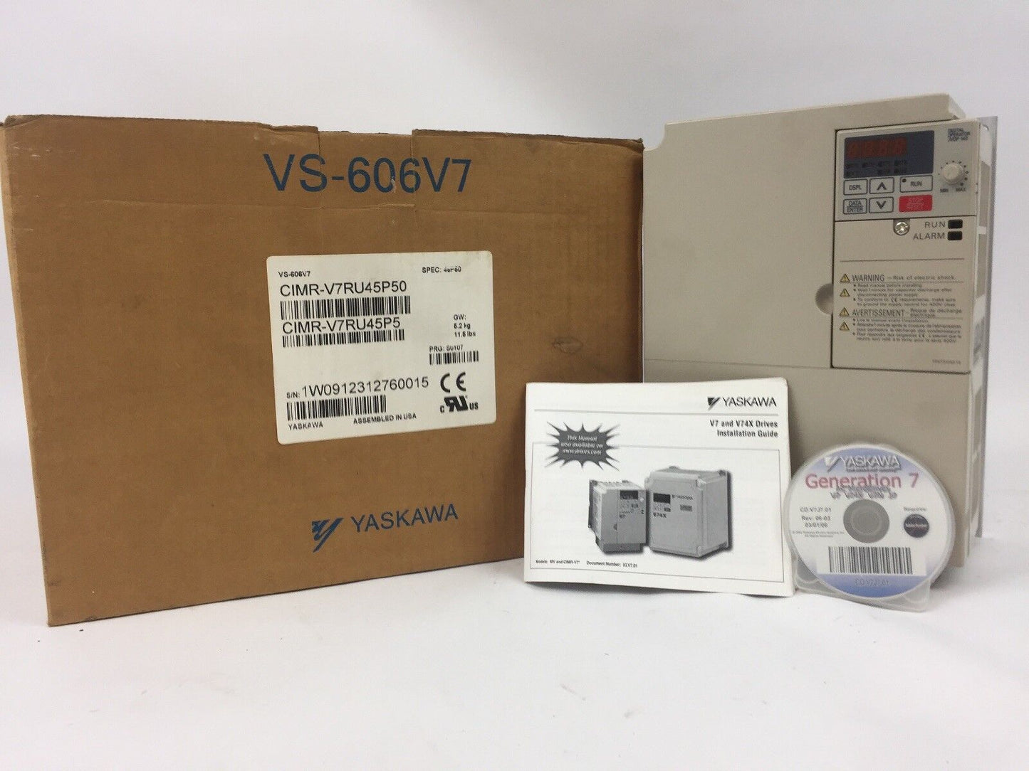 YASKAWA ELECTRIC CIMR-V7RU45P50 OUTPUT 0-460VAC 14.8A INPUT 380-460VAC 19.6A 3PH