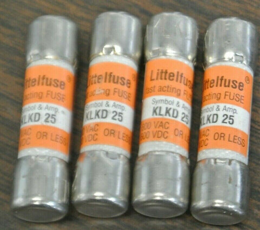 LOT of 4 / LITTELFUSE KLKD-25 FUSE / 25A / 600V / NEW SURPLUS KLKD25