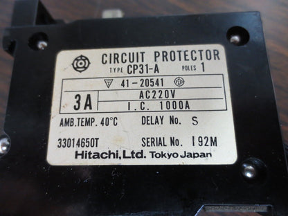 HITACHI CP31-A CIRCUIT PROTECTOR 3A 220VAC 1-POLE DELAY No. S