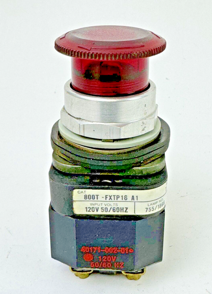 ALLEN-BRADLEY - 800T-FXP16 A1 SER. T - RED MUSHROOM PUSH/PULL BUTTON W/ 800T-XA1