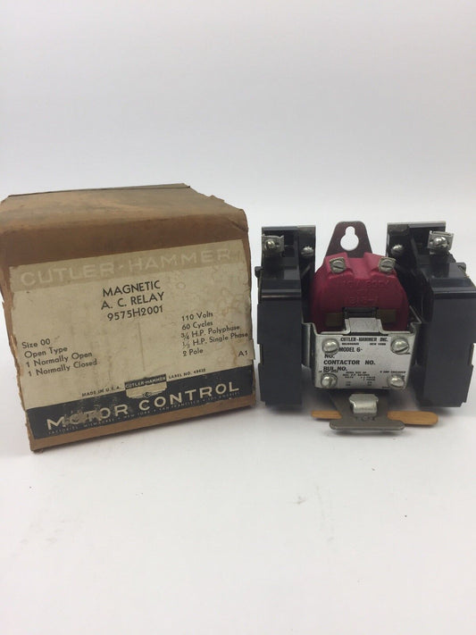 CUTLER HAMMER 9575H2001 MAGNETIC A.C. RELAY 110V 60CYC 2 POLE SIZE 00 OPEN TYPE