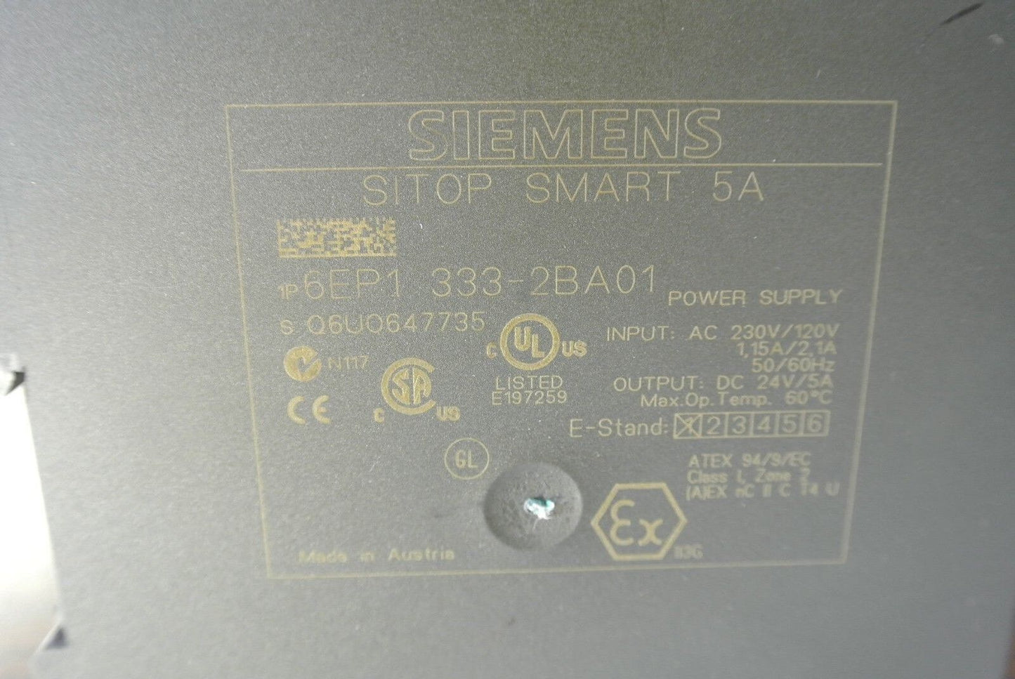 SIEMENS 6EP1-333-2BA01 SITOP SMART POWER SUPPLY - 24VDC, 5A OUTPUT