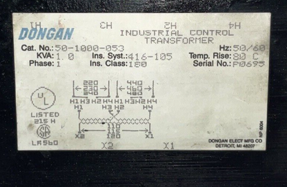 DONGAN 50-1000-053 INDUSTRIAL CONTROL TRANSFORMER 1KVA 1PH 50/60HZ