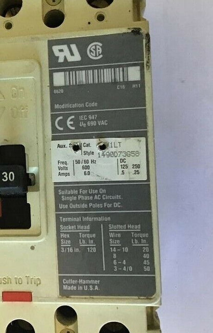 CUTLER HAMMER HMCP030H1CA04 CIRCUIT BREAKER 30A 600VAC 3P 250VDC