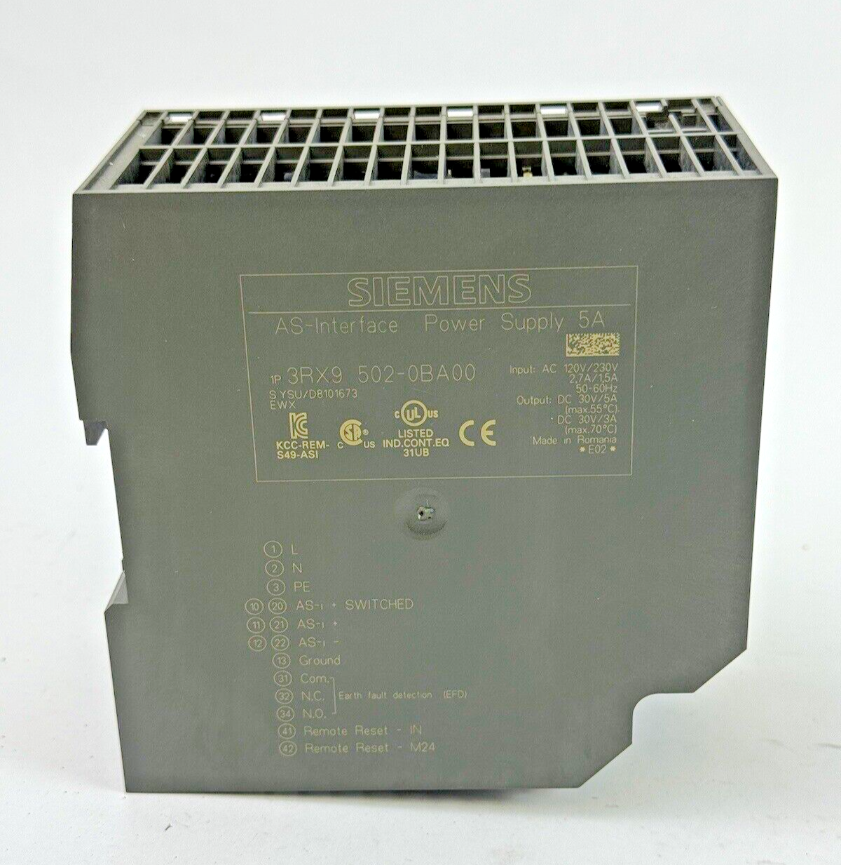 SIEMENS - 3RX9-502-0BA00 - AS INTERFACE POWER SUPPLY - 5A, 230 VAC, 50-60Hz