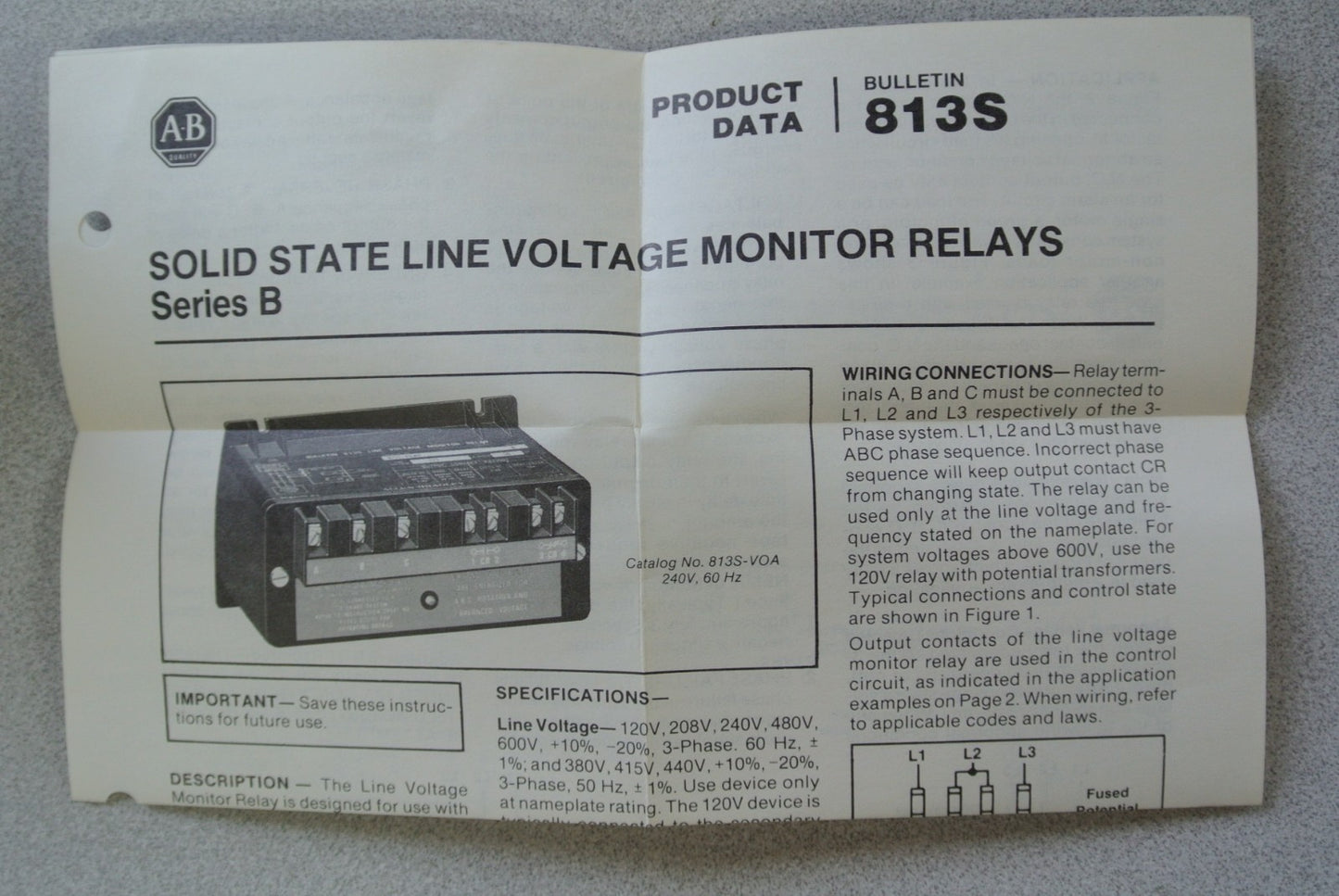 ALLEN-BRADLEY 813S-VON Ser. B LINE VOLTAGE MONITOR RELAY 440/380V - NEW SURPLUS