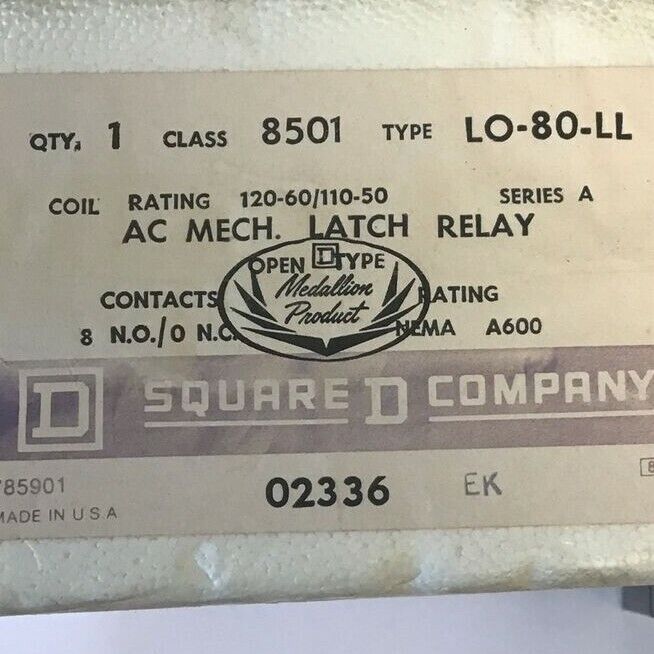 SQUARE D 8501 LO-80-LL AC MECHANICAL LATCH RELAY SER.A 120-60/110-50