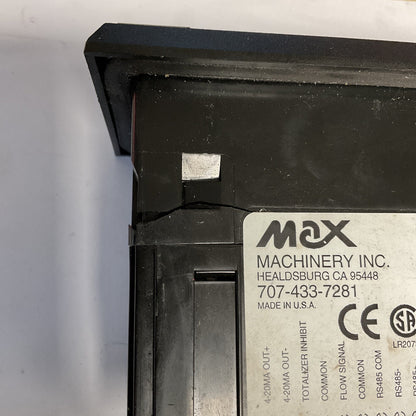 MAX MACHINERY INC 120-200 FLOW INDICATOR CONTROLLER  24VDC 130VAC .4A 50/60HZ