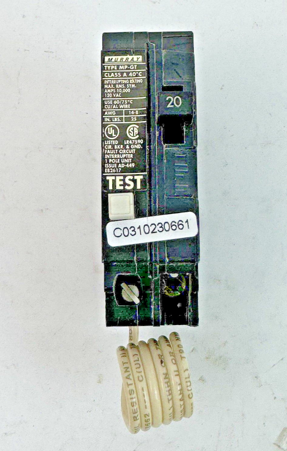 MURRAY - MP120AF -ARC FAULT CIRCUIT BREAKER - 1 POLE, 120 VAC, 20 AMP