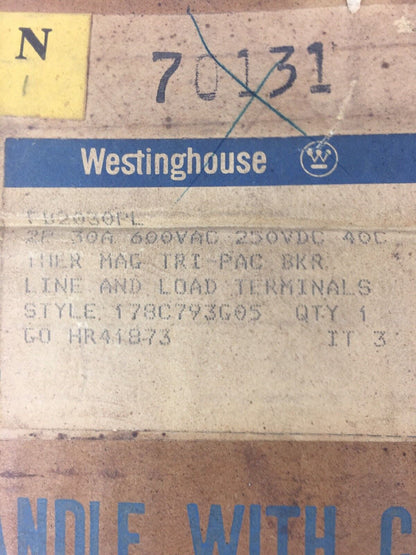 WESTINGHOUSE FB2030PL THER MAG TRI PAC BKR 2P 30A 600 VAC 250 VDC 40C