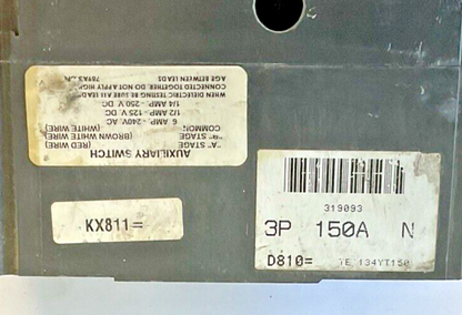 GE TED134YT150 CIRCUIT BREAKER 150A 480VAC 250VDC 3POLE WITHOUT TRIP
