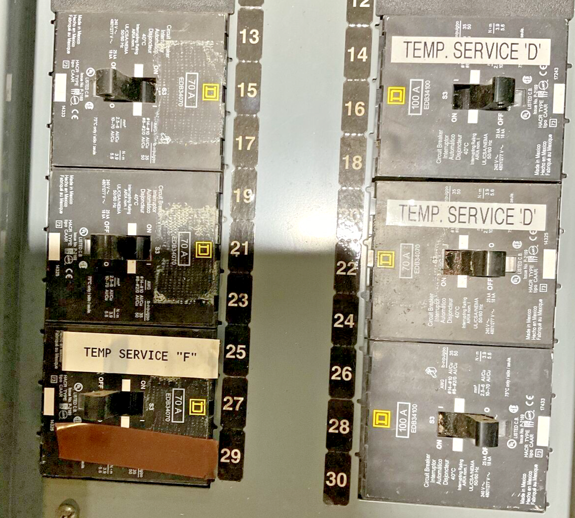SQUARE D MH62WP SER.E2 TYPE3R 400A 3POLE MAIN 70A(4)&100A(2) LAL36400MB BREAKER