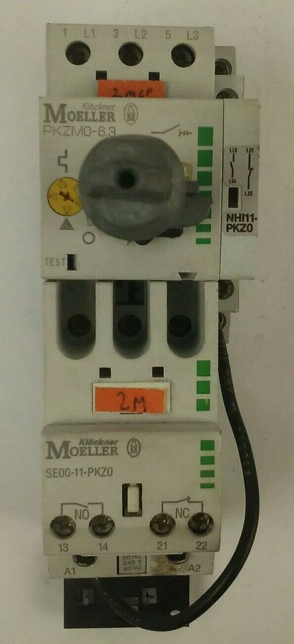 KLOCKNER MOELLER PKZM0-6,3 MOTOR STARTER W/ SE00-11-PKZ0, NHI11-PKZ0, 240V COIL