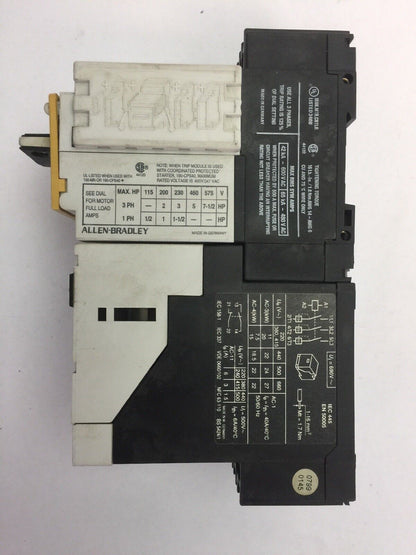 ALLEN BRADLEY MOTOR STARTER 190-P100 SER A 190-MN SER A 190-A40 SER B COIL 120V