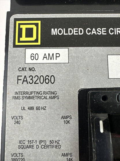 SQUARE D FA32060 MOLDED CASE CIRCUIT BREAKER 240V 60AMP 3POLE