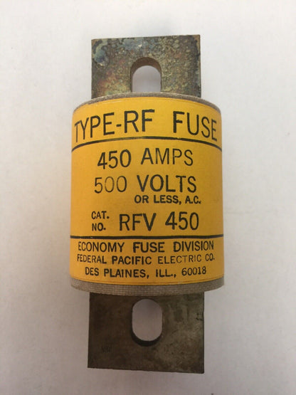 ECONOMY FUSE DIVISION RFV 450 TYPE-RF FUSE 450 AMP 500 VAC