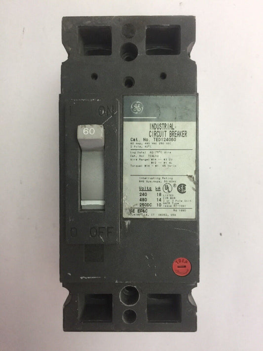 GE TED124060 INDUSTRIAL CIRCUIT BREAKER 60AMP 480VAC 250VDC 3 POLE