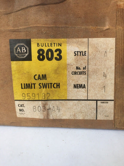 ALLEN BRADLEY 803-A4 CAM LIMIT SWITCH 600V AC/DC NEMA 1 NO. OF CIRCUITS 4 SER A