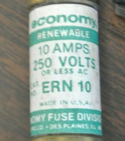 BOX of 10 / ECONOMY ERN10 RENEWABLE FUSE / 10A / 250V / NEW SURPLUS / ERN 10