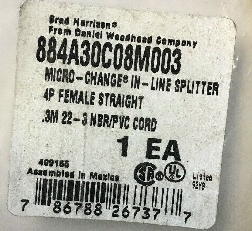 WOODHEAD/BRAD HARRISON 884A30C08M003 MICRO-CHANGE IN-LINE SPLITTER