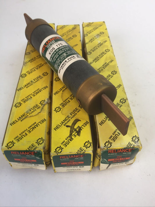 RELIANCE KOS175 CLASS K5 ONE TIME FUSE 175AMP 600VAC (LOT OF 3)