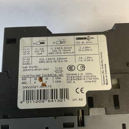 SIEMENS 3RV2021-4EA15 CIRCUIT BREAKER 400A CAT.A