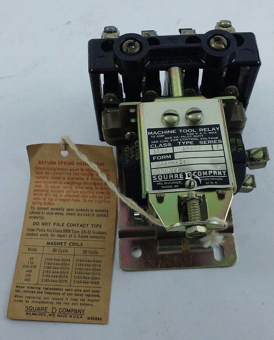 Square D, AC Magnetic Relay, Class 8501 Type AO-40 Series B, 440 volts, 10 Amp