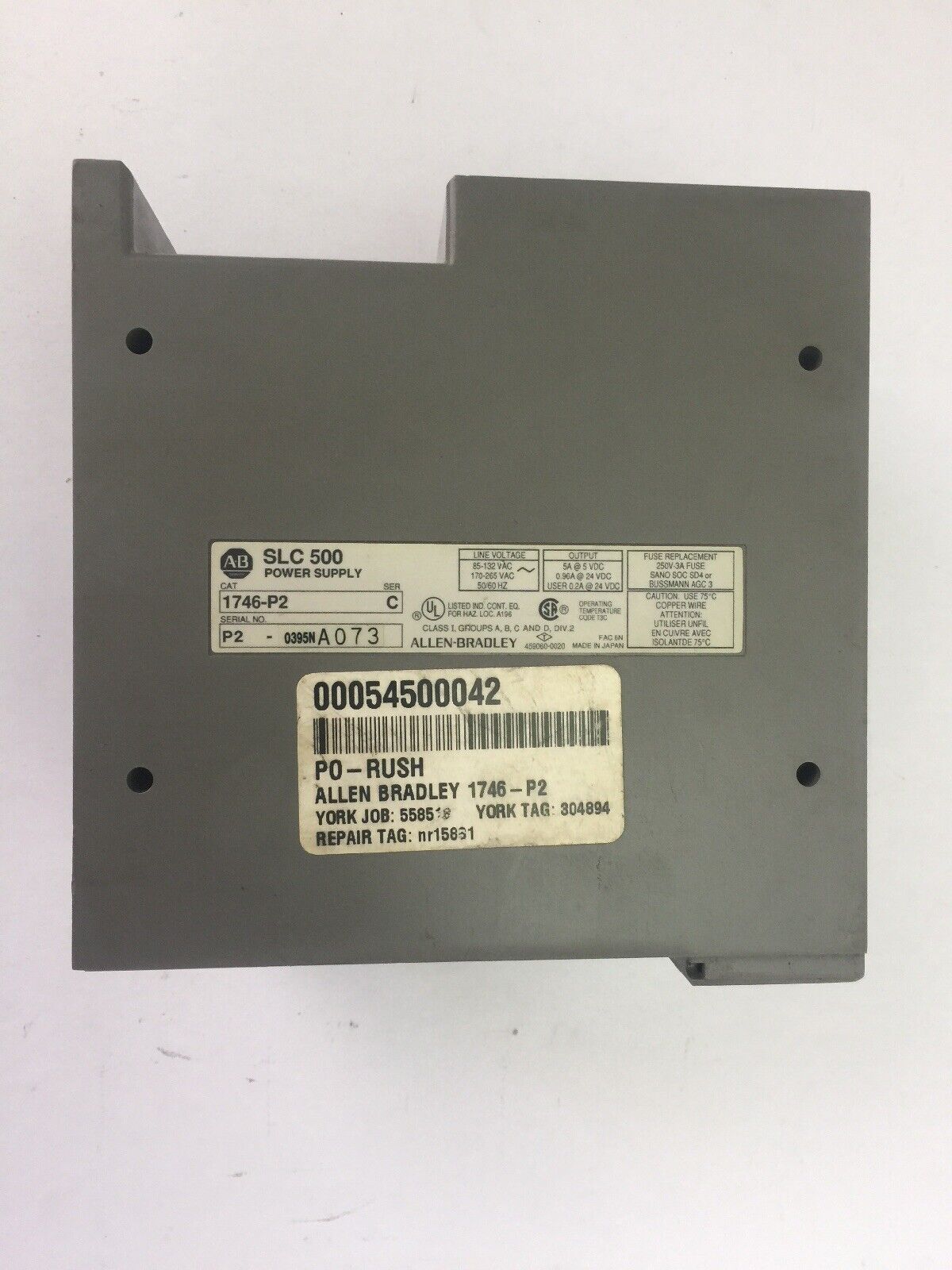 ALLEN BRADLEY 1746-P2 POWER SUPPLY OUTPUT 5A@5VDC 0.96A@24VDC SER C