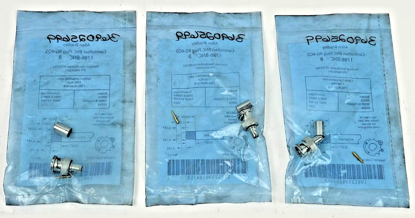 LOT OF 3 - ALLEN BRADLEY - 1786-BNC B - CONTROLNET BNC PLUG RG-6QS