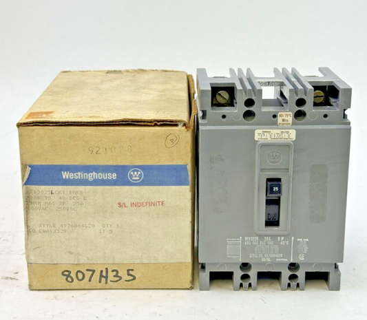 WESTINGHOUSE - HFB2025 LCKT - THERMAL MAG CIRCUIT BREAKER - 2 POLE/ 25A/ 600 VAC