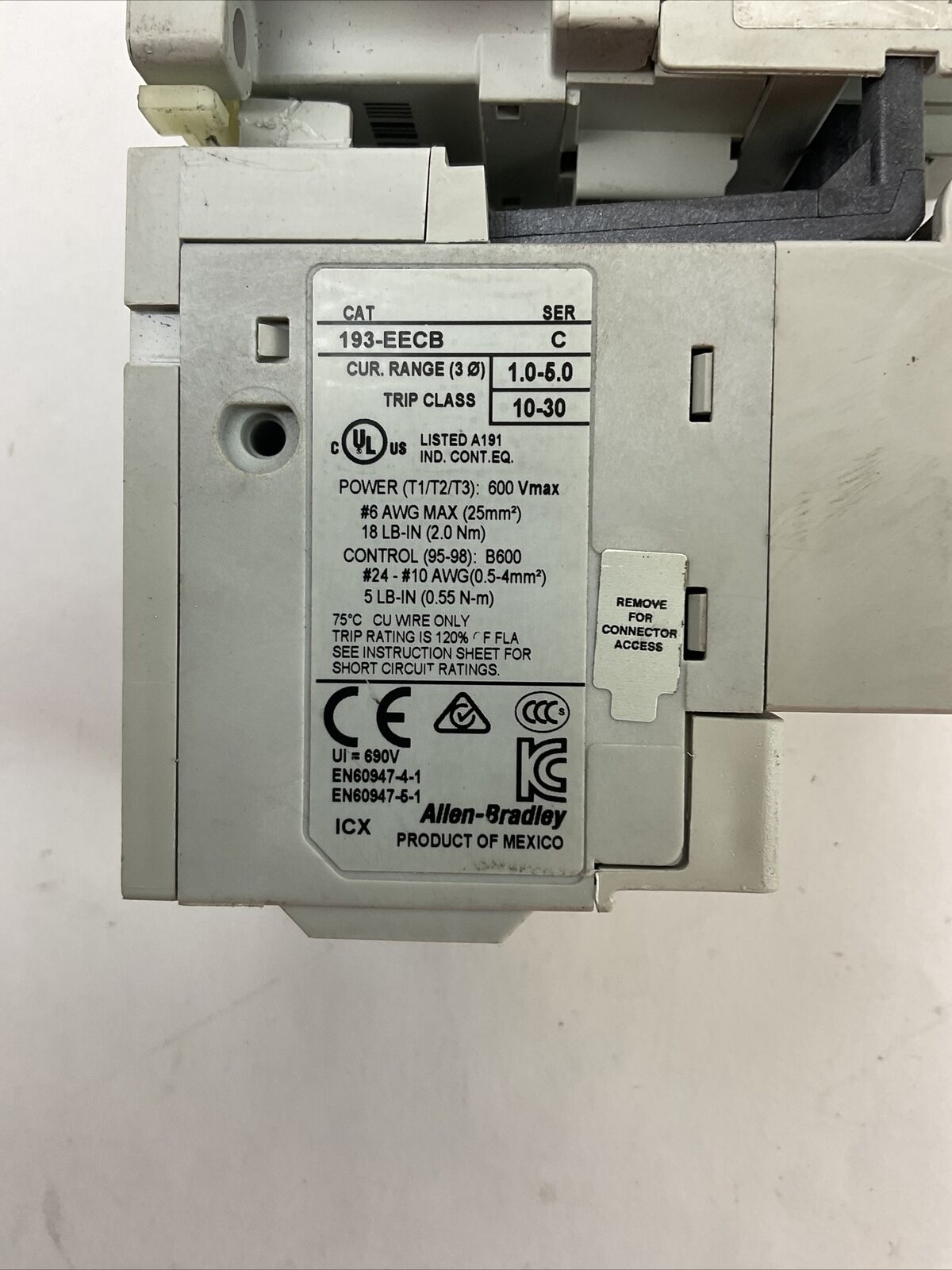 ALLEN BRADLEY STARTER (100-C09E*10 COIL 24VDC + 193-EECB 1.0-5.0A)