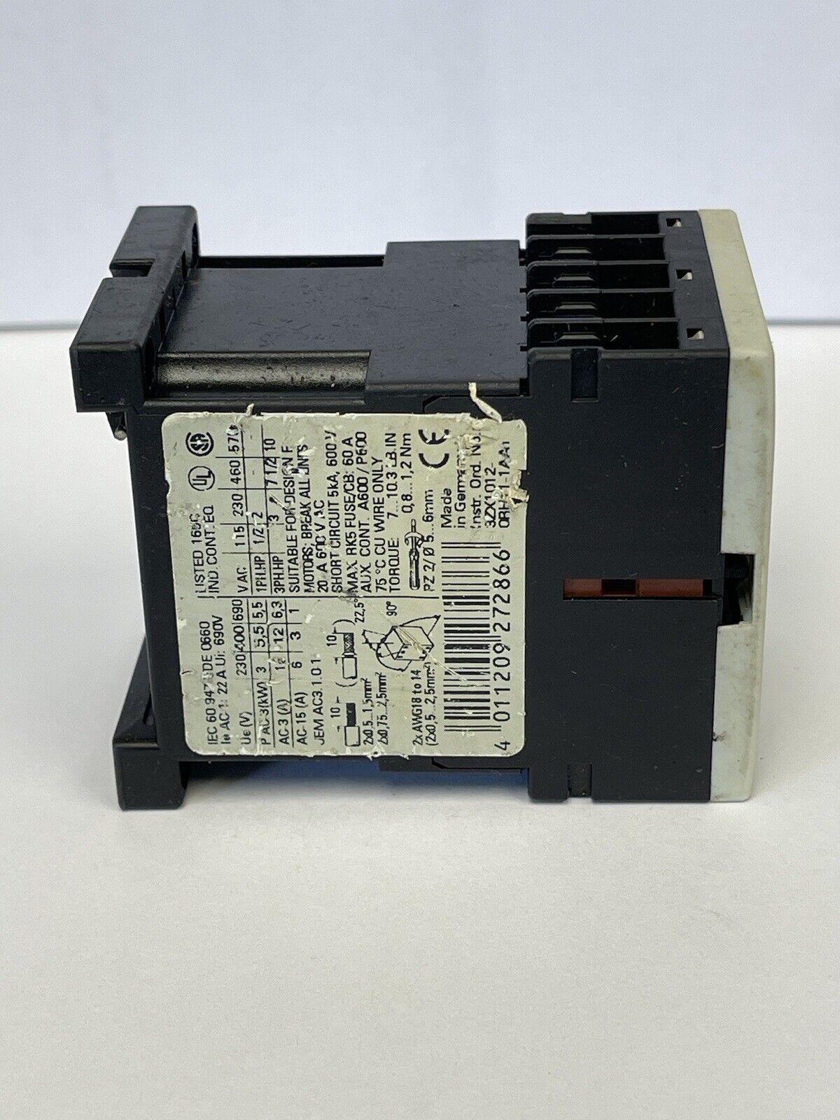 SIEMENS - 3RT1017-1BB41 - CONTACTOR - AC-3 12 A, 5.5 kW / 400 V 1 NO, 24 V DC 3P