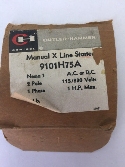 CUTLER HAMMER 910H75A MANUAL X LINE STARTER 115/230V AC/DC 1HP 2 POLE 1 PHASE