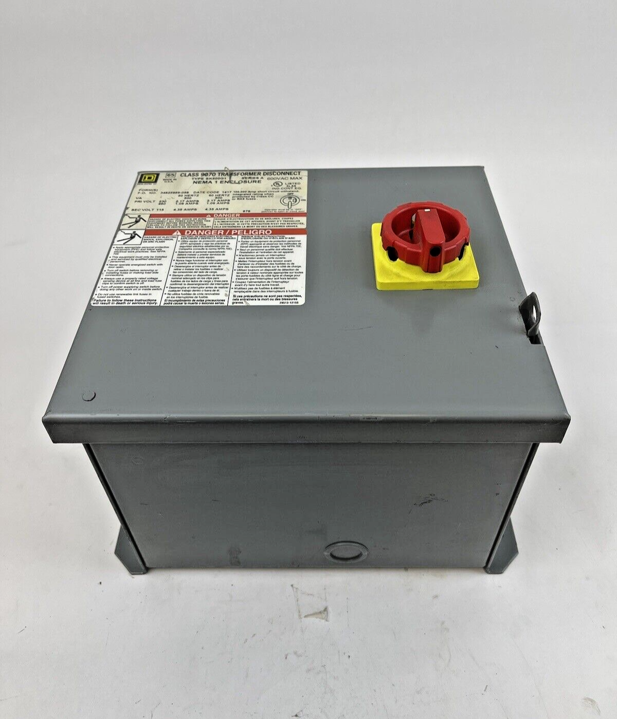 SQUARE D - SK500G1 - CLASS 9070 TRANSFORMER DISCONNECT - 9070TF500D1 TRANSFORMER