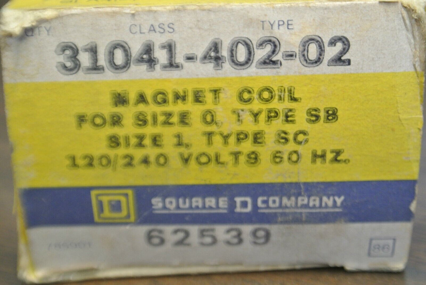 SQUARE D 31041-402-02 MAGNETIC COIL / SIZE 0 TYPE SB / SIZE 1 SC / NEW SURPLUS