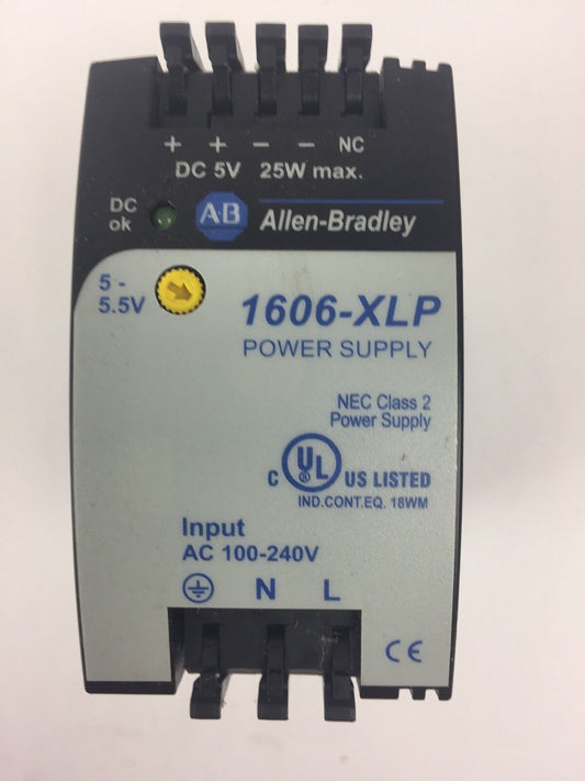 ALLEN BRADLEY 1606-XLP25A POWER SUPPLY INPUT 100-240VAC OUTPUT 5-5.5VDC 5A 25W