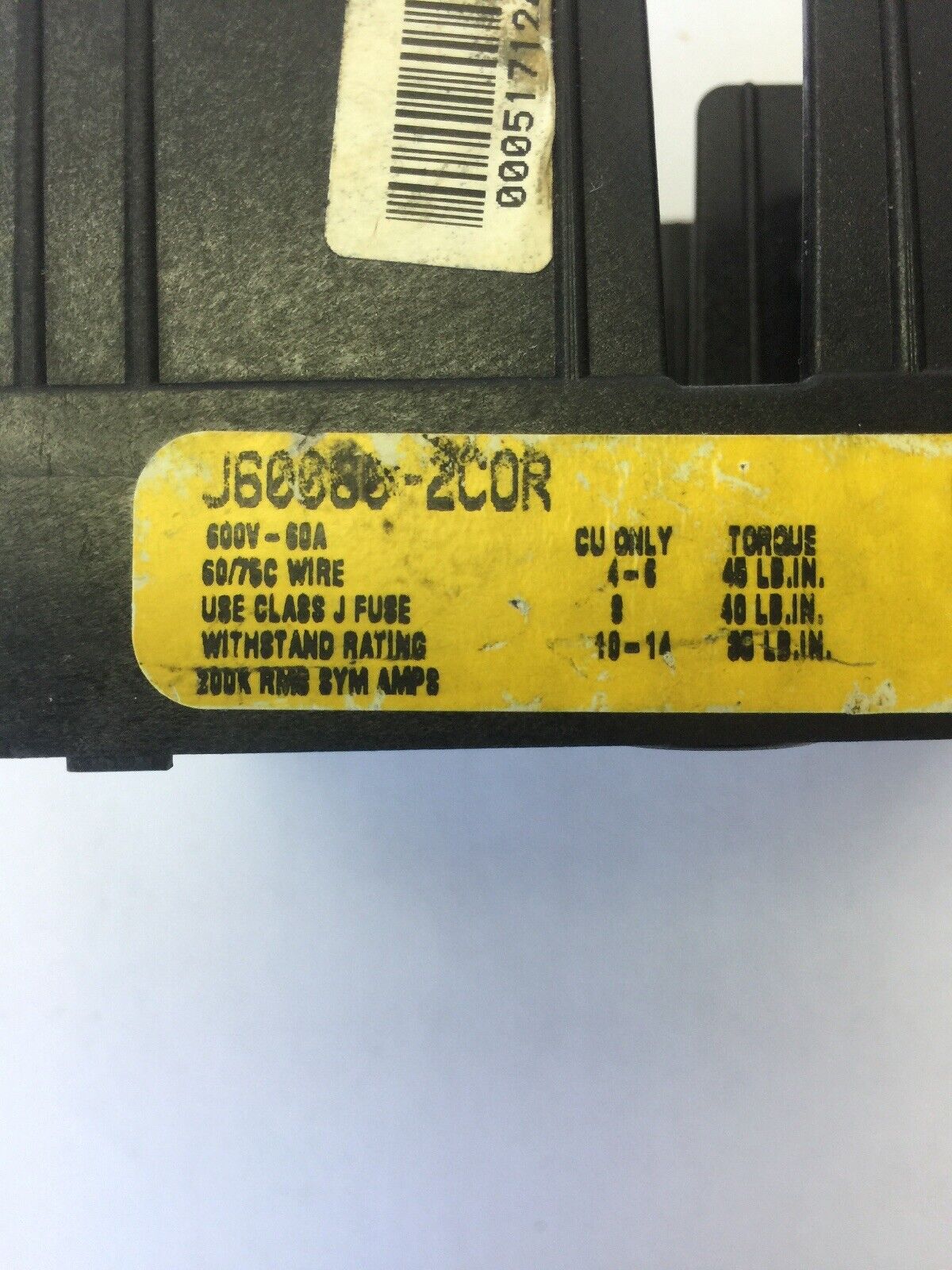 BUSS J60060-2COR FUSE HOLDER 600V 60A USE CLASS J FUSE